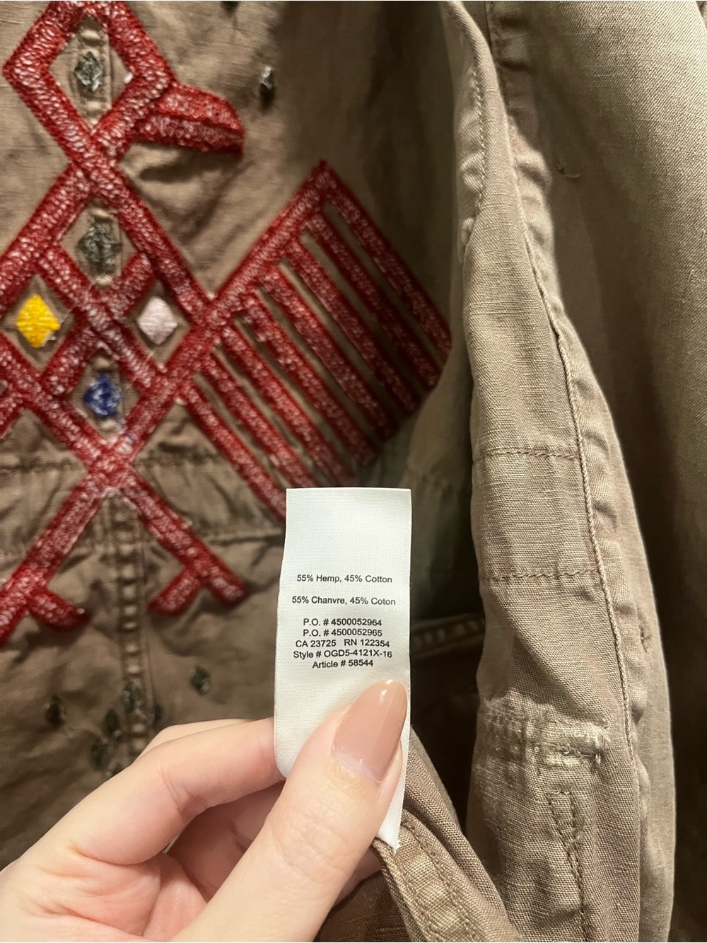 Aritzia Community Army Utility Embroidered Boho Olive Green Oversize Jacket - Picture 7 of 7